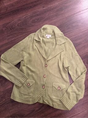 Vtg Christopher & Banks Light Green Knit Button-Front Cardigan Small